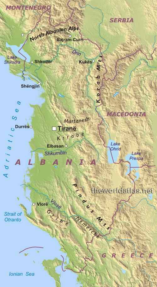 physical map of albania. wallpaper Enlarged view of Map