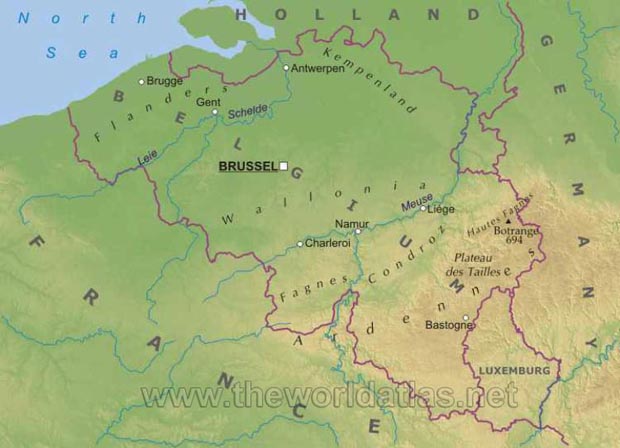 Geographical map of Belgium. Belgium map. Geographical map of Belgium